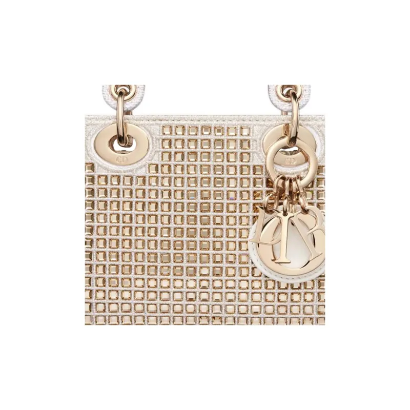 DIOR Lady Dior Faux Crystal Embroidery Daisie Bag Shoulder Bag Crossbody Bag Handbag Extra Mini Women's White-5