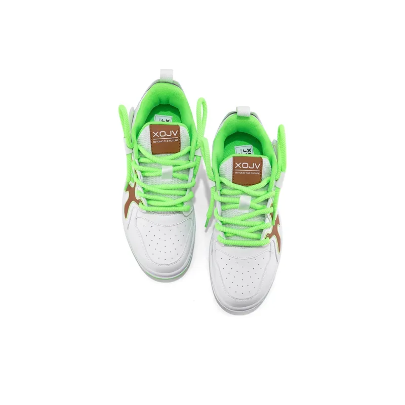 BIGWASP Anti Slip Wear Resistant Low Top Skateboard Shoes Unisex White Green-3