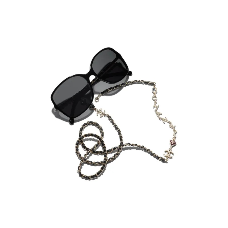 CHANEL Irregular Shape Sunglasses Unisex Black-3