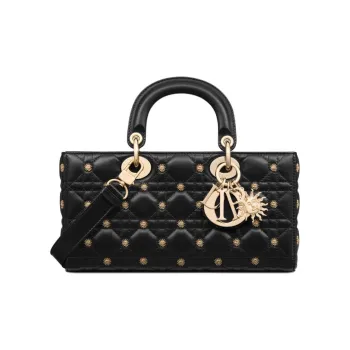 DIOR Lady D Joy Sheepskin Lady Dior Bag, Shoulder Bag, Crossbody Bag, Handbag Medium Size Women's Black