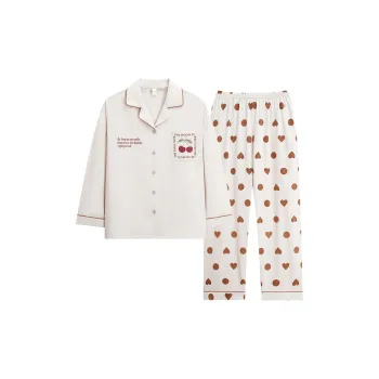 Sha Qian Pajama Set Spring And Fall Season Women's Greige