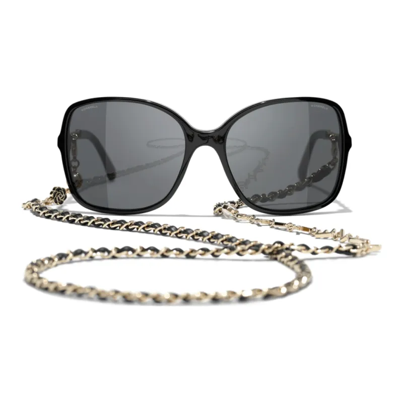 CHANEL Irregular Shape Sunglasses Unisex Black-1