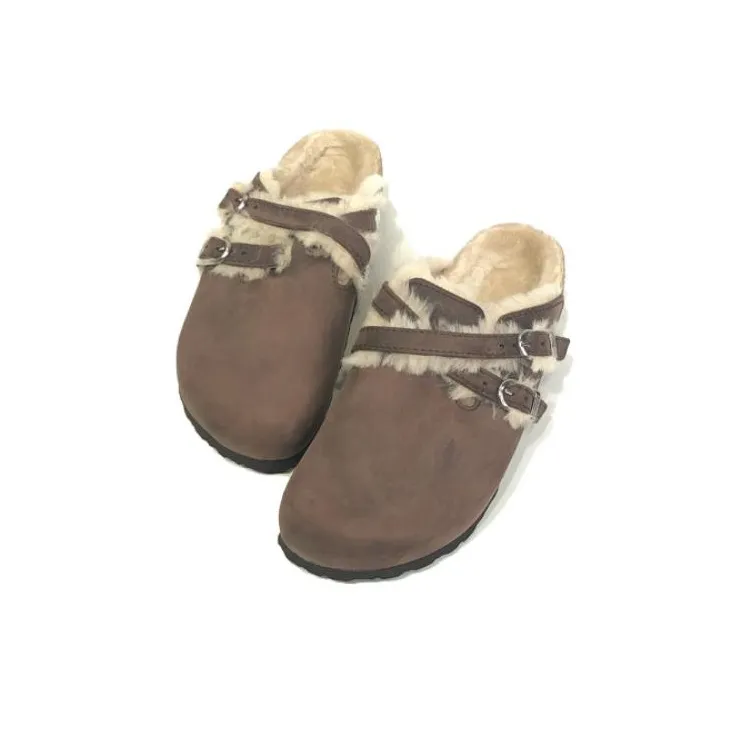 Birkenstock Blair Shearling Oiled Leather Sandals 'Brown' Women's-4