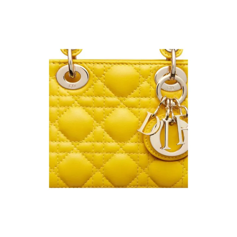 DIOR Lady Dior Sheepskin Daisie Bag Shoulder Bag Crossbody Bag Handbag Extra Mini Women's Yellow-5