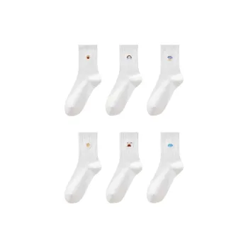 H YXIANG Mid Calf Socks Women's 6 Pack White