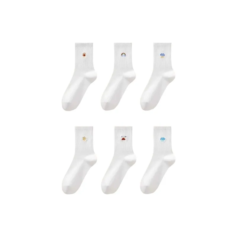 H YXIANG Mid Calf Socks Women's 6 Pack White-0