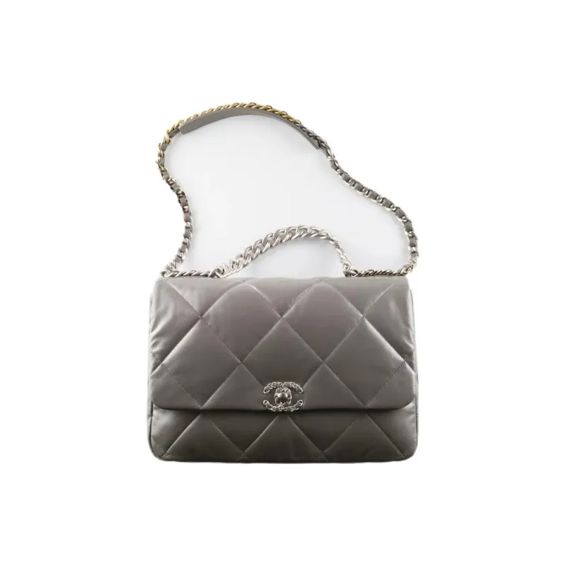 CHANEL 19Bag Sheepskin Flap Bag Handbag, Shoulder Bag, Crossbody Bag Trumpets Women's Gray-1