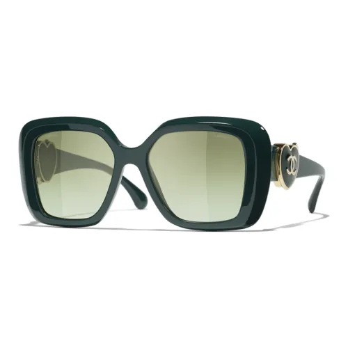 CHANEL Acetate Square Sunglasses Unisex Green
