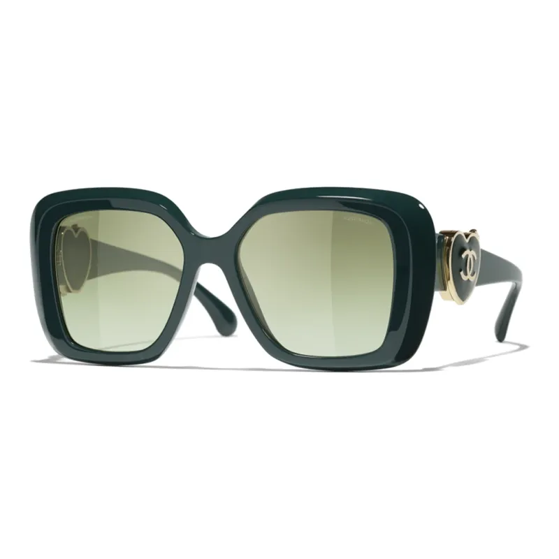 CHANEL Acetate Square Sunglasses Unisex Green-0