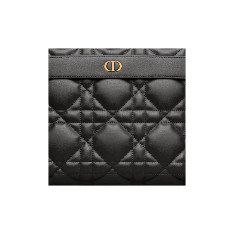 DIOR Caro Lambskin Wrist Bags Clutches Large Size Women's Black-4