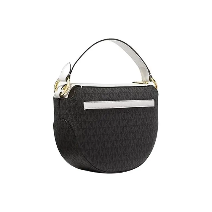 MICHAEL KORS Emilia Canvas Crescent Bag, Saddle Bag, Crossbody Bag, Shoulder Bag Medium Size Women's Black-1