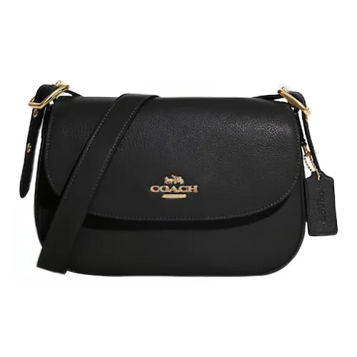 COACH Macie Refined Pebble Leather Saddle Bag, Shoulder Bag, Crossbody Bag Medium Size Women's Black