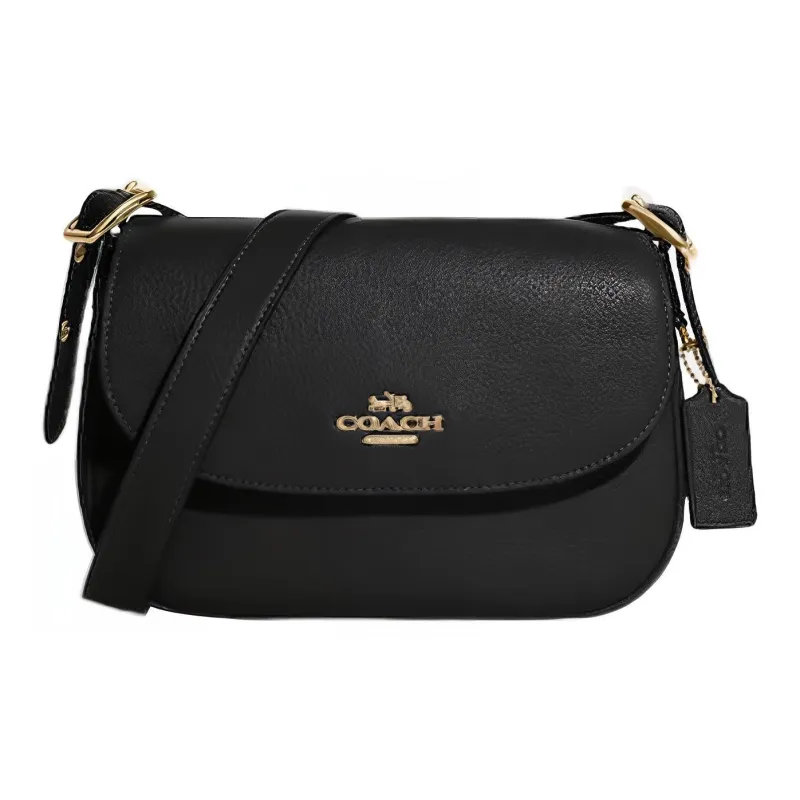 COACH Macie Refined Pebble Leather Saddle Bag, Shoulder Bag, Crossbody Bag Medium Size Women's Black-0