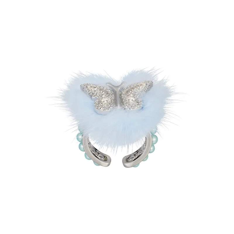 STUGAZI White Gold Plated Copper Shell Pearl Rings Unisex Light Blue-0