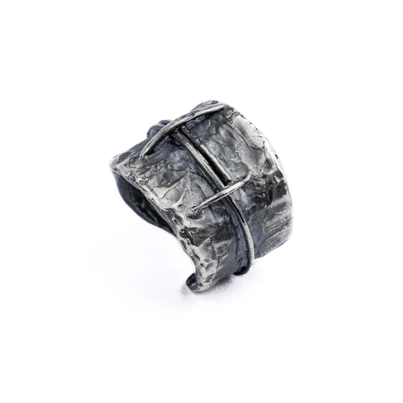 M.Wong Handmade Textured Distressed Burnished 925 Sterling Silver Open Ended Ring Couple Rings Unisex-6