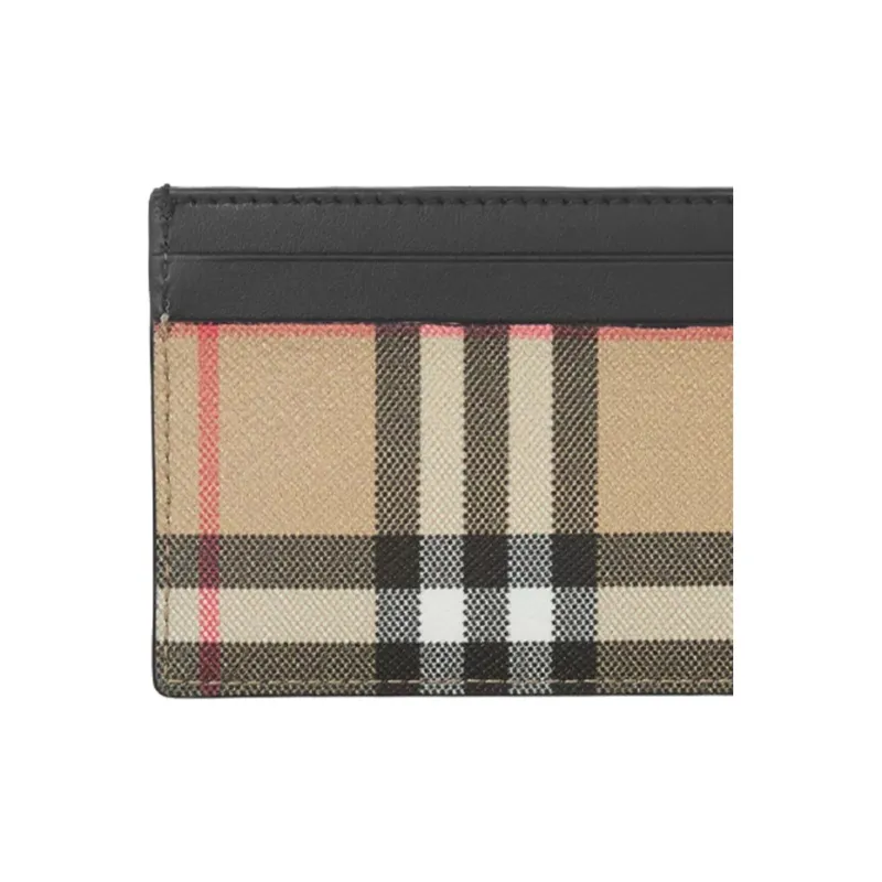 Burberry VINTAGE Leather Card Holders Black/Beige-5