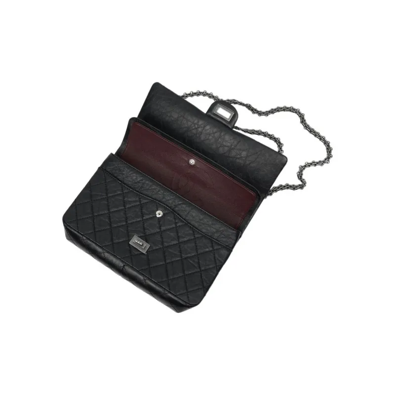 CHANEL Calfskin Shoulder Bag Women's Black & Silver-3