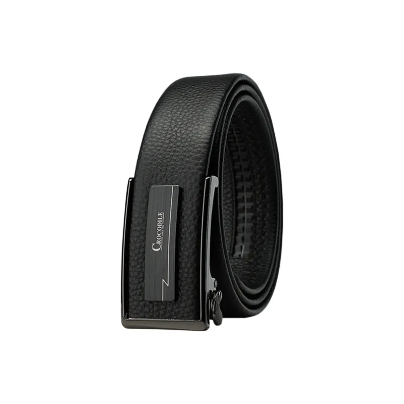Crocodile Fashion Top Grain Cow Leather Business Casual Black Width 3.6CM Leather Belts Men's-0