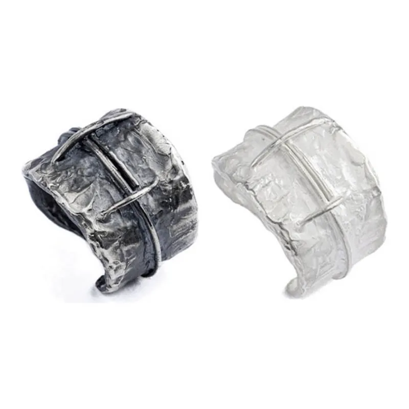 M.Wong Handmade Textured Distressed Burnished 925 Sterling Silver Open Ended Ring Couple Rings Unisex-10