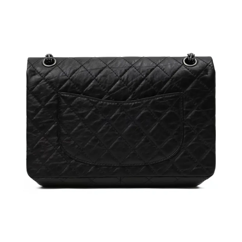 CHANEL Calfskin Shoulder Bag Women's Black & Silver-2