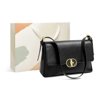 15 MINS Synthetic Leather With Cow Leather Shoulder Bag, Crossbody Bag Small Size Women's Black