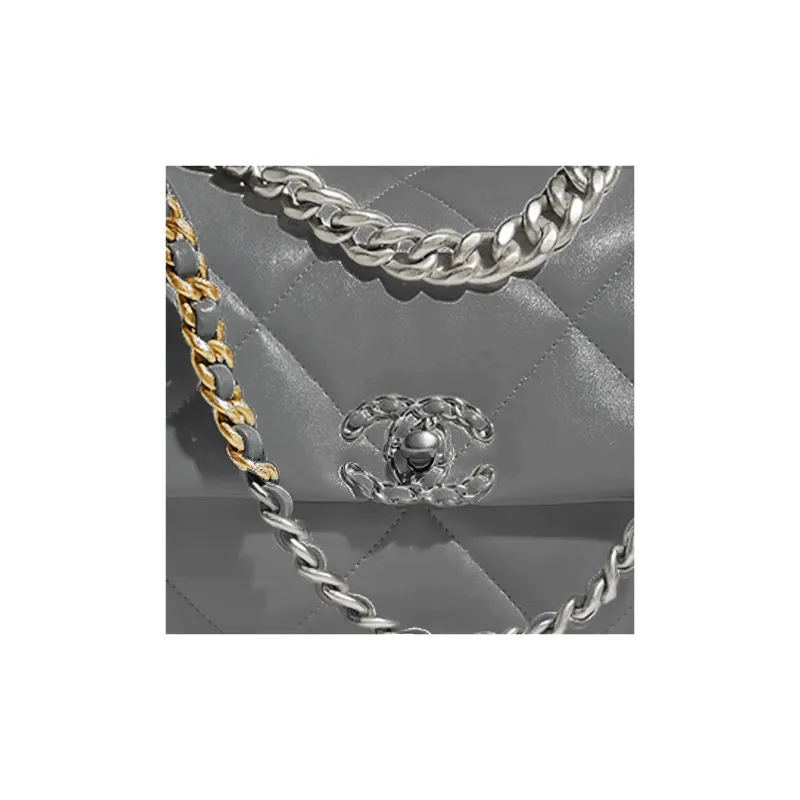 CHANEL 19Bag Sheepskin Flap Bag Handbag, Shoulder Bag, Crossbody Bag Trumpets Women's Gray-2
