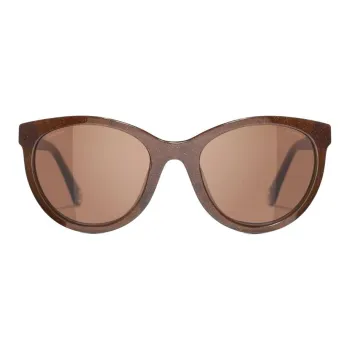 CHANEL Acetate Irregular Shape Sunglasses Unisex Brown
