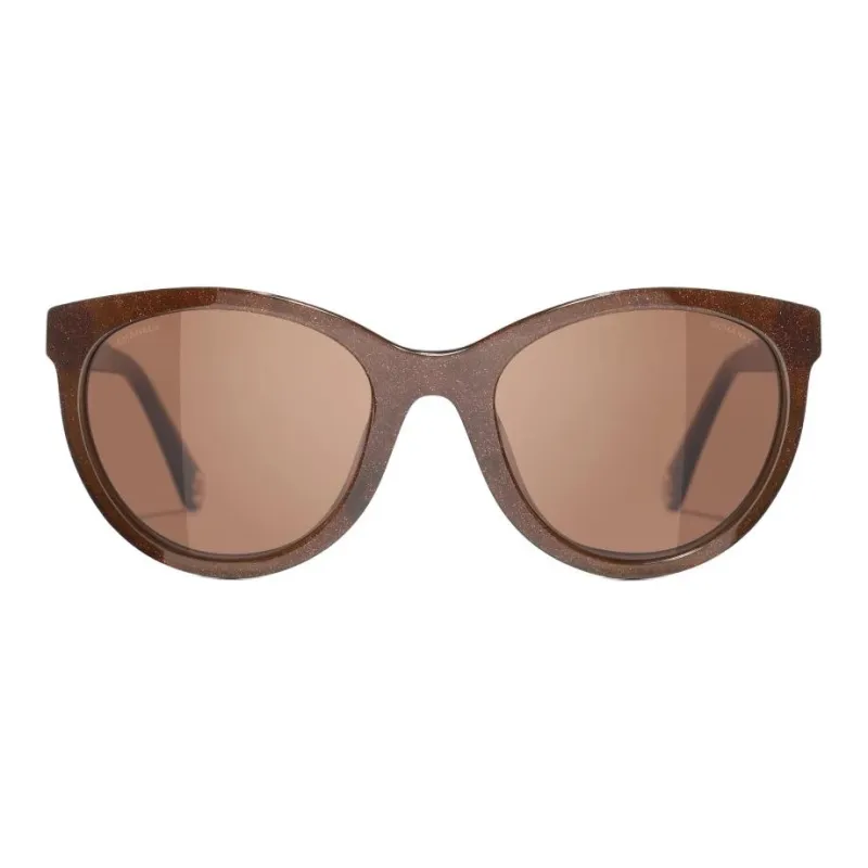 CHANEL Acetate Irregular Shape Sunglasses Unisex Brown-0