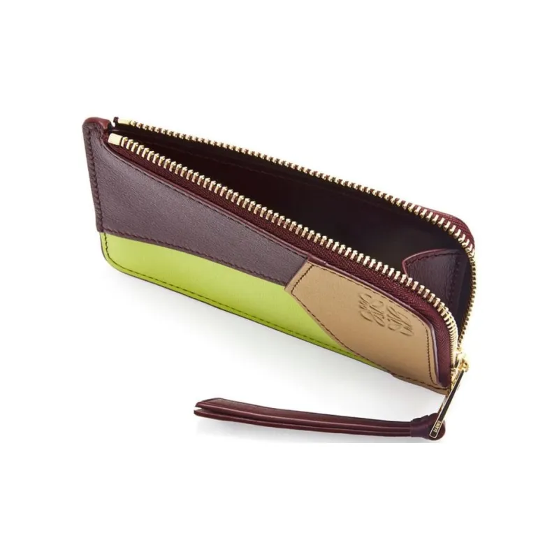 LOEWE Puzzle Calfskin Card Holder Women's Sahara Red & Cardamom-2