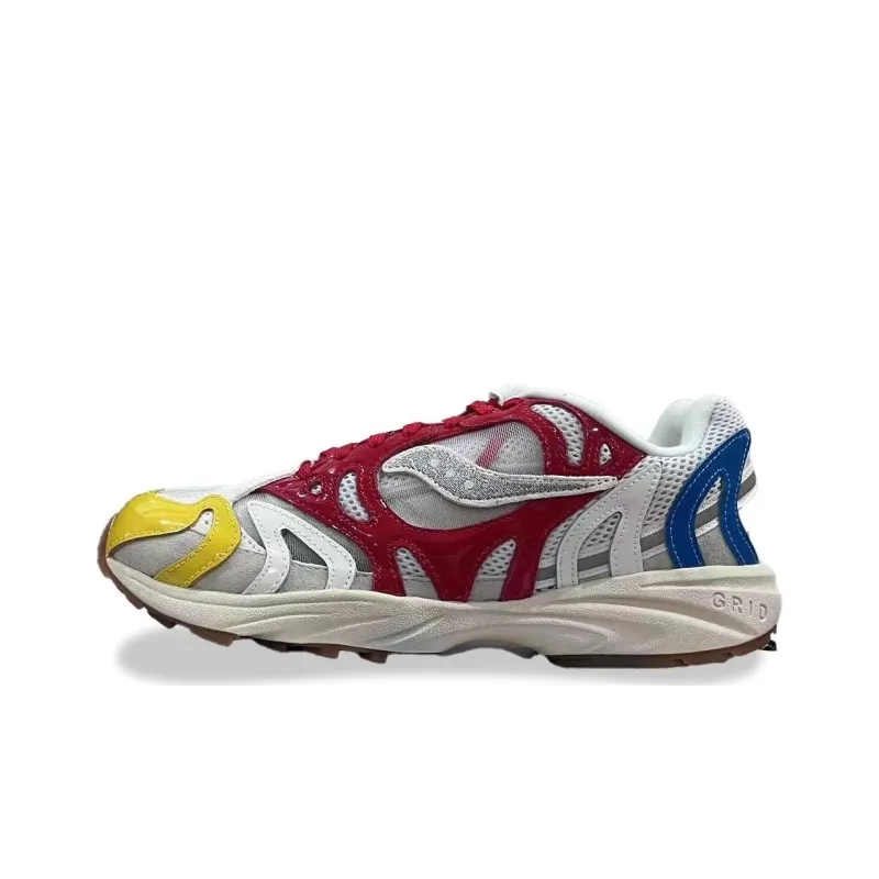 Saucony Grid Azura 2000 Cushioning, Wear Resistant Low Top Running Shoes Unisex Red Yellow Blue-0