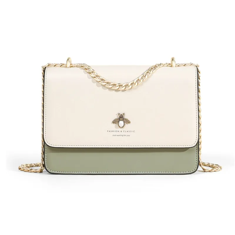 COMELY Cow Leather Patchwork Synthetic Leather Chain Bag Shoulder Bag Regular Women's Matcha Green-1