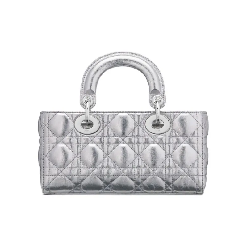 DIOR Lady D-JOY Pleated Cow Leather Shoulder Bag Crossbody Bag Handbag Small Size Women's Silver-4