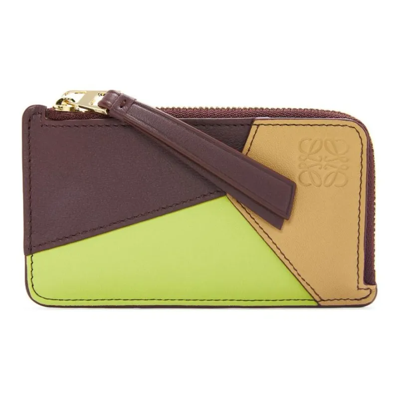 LOEWE Puzzle Calfskin Card Holder Women's Sahara Red & Cardamom-0