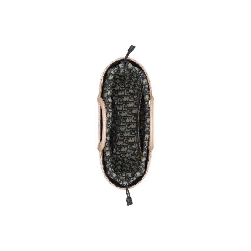 DIOR Oblique Printed Fabric With Wicker Accents Shoulder Bag Crossbody Bag Handbag Women's Natural-4