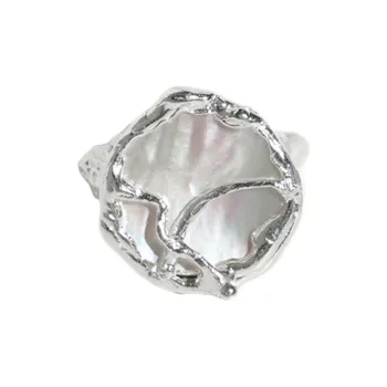 M.Wong Color-Changing Mother-of-Pearl 925 Sterling Silver Girlish Urban-Chic Style Open-Ended Ring Women's