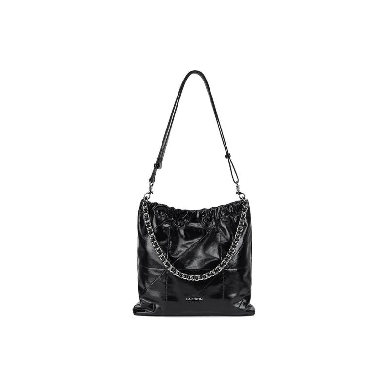 LA FESTIN Cow Leather Shoulder Bag Crossbody Bag Tote Bag Women's Sassy Black/Cool White/Misty Gray Green/Denim Blue-0