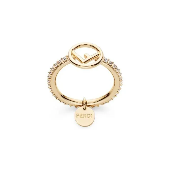 FENDI Zircon Copper Ring Unisex Gold-0