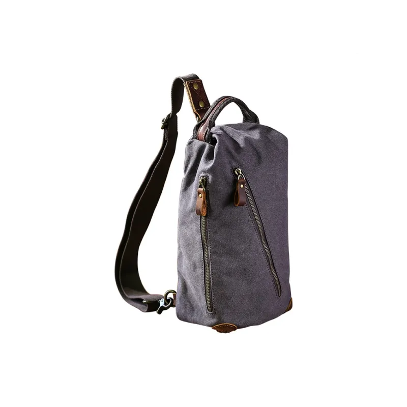 DOSRFINI Canvas Canvas Bag Sling Bag Men's Dark Gray/Khaki/Army Green-2