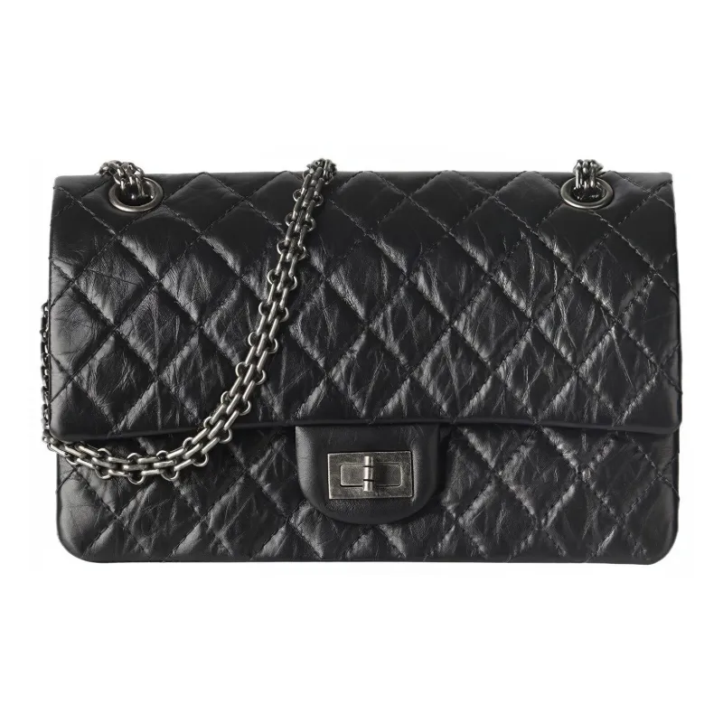CHANEL Calfskin Shoulder Bag Women's Black & Silver-0