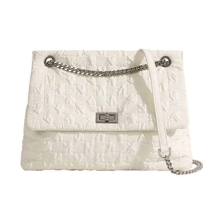 JANE KLAIN PU Laminated Textile Tote Shoulder Bag Crossbody Bag Unisex White/Black-0