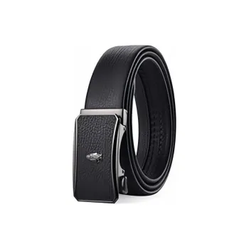 Hush Puppies Star Series Classic Luxury Relief Logo Alloy Automatic Buckle Cow Leather Belts Men's Black Width 3.5cm