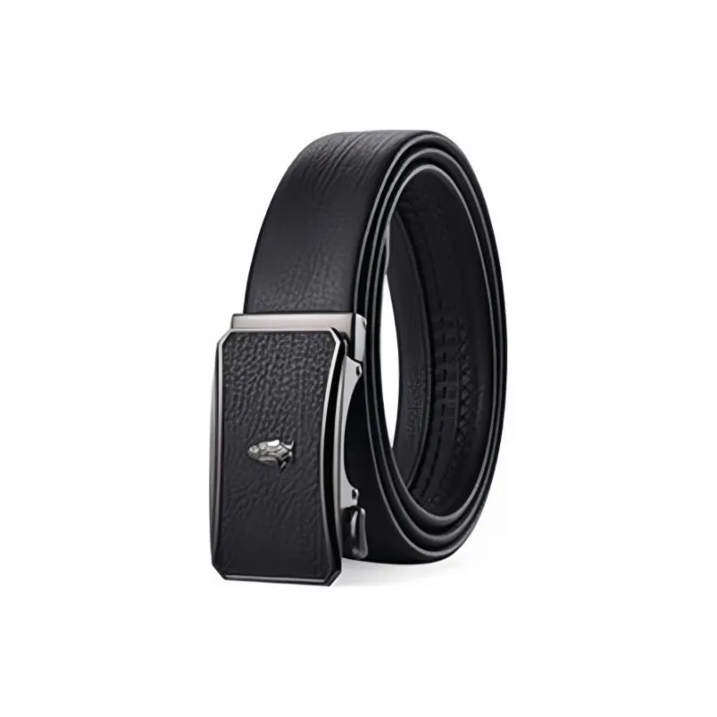 Hush Puppies Star Series Classic Luxury Relief Logo Alloy Automatic Buckle Cow Leather Belts Men's Black Width 3.5cm-0