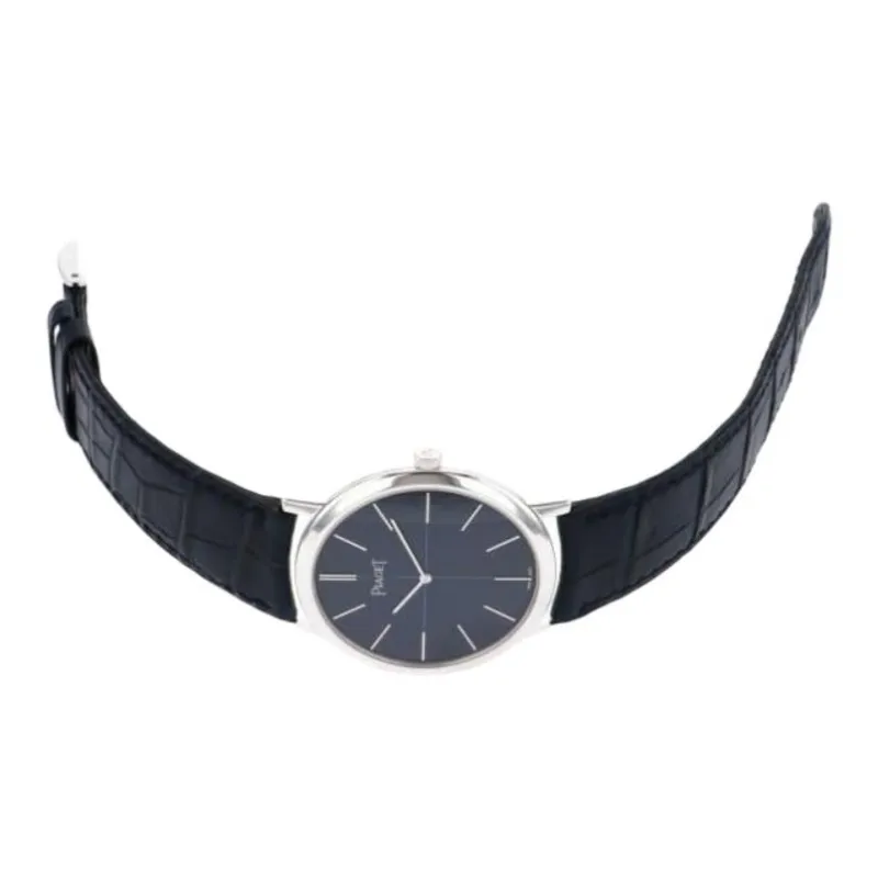 PIAGET Automatic Mechanical Movement Men's Watches Watch 38mm Blue Dial 18K White Gold Case Crocodile Leather Strap-3