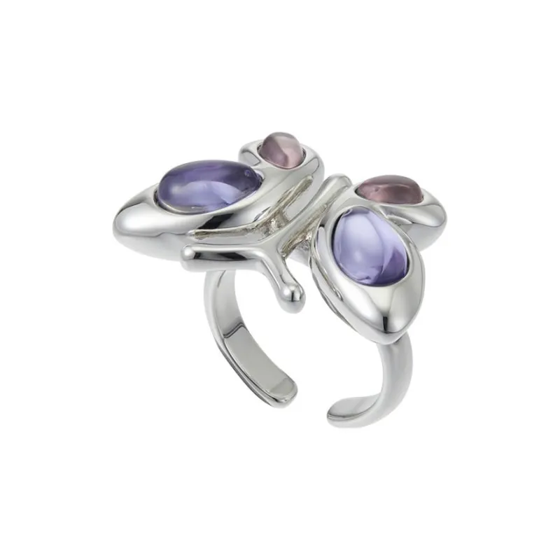 STUGAZI Floating Butterfly Series White Gold-Plated Copper Rings Unisex-0