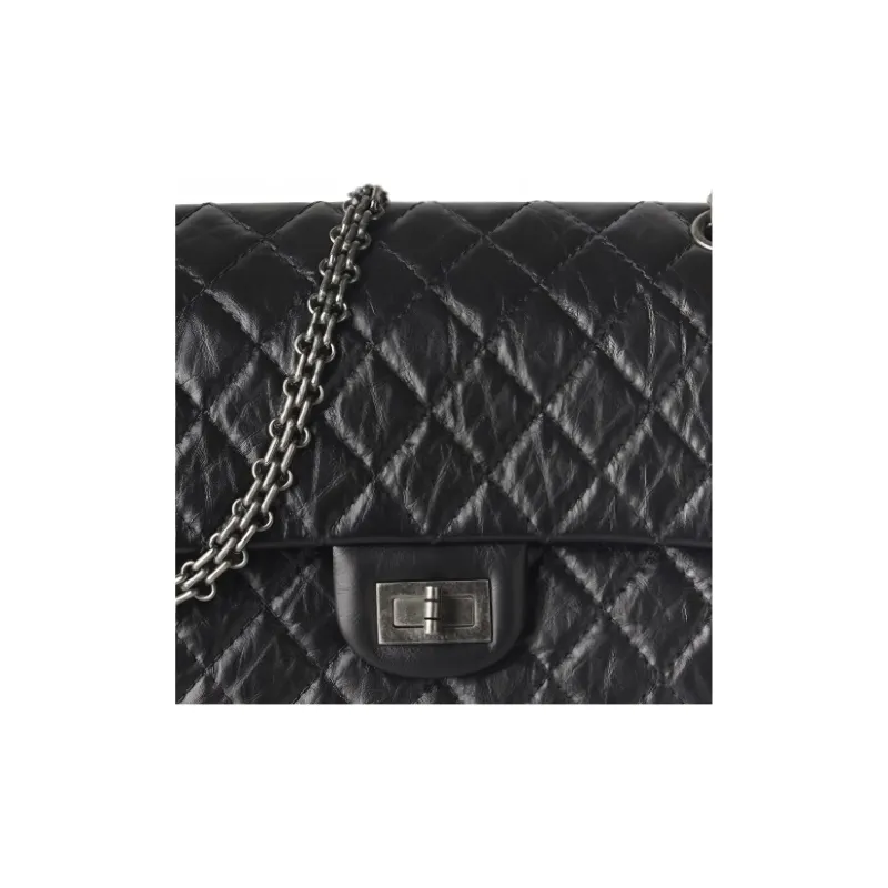 CHANEL Calfskin Shoulder Bag Women's Black & Silver-4