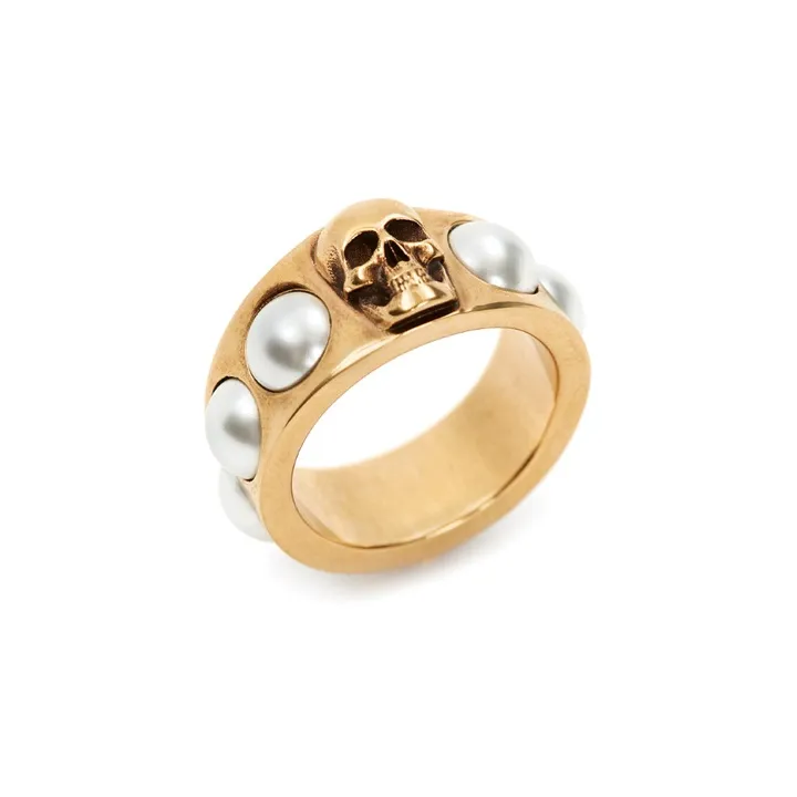Alexander McQueen Skull Charm Pearl Ring-1