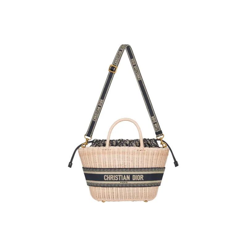 DIOR Oblique Printed Fabric With Wicker Accents Shoulder Bag Crossbody Bag Handbag Women's Natural-1