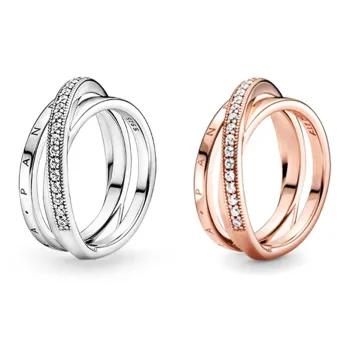Pandora 925 Sterling Silver Rings Women's Silver/Rose Gold