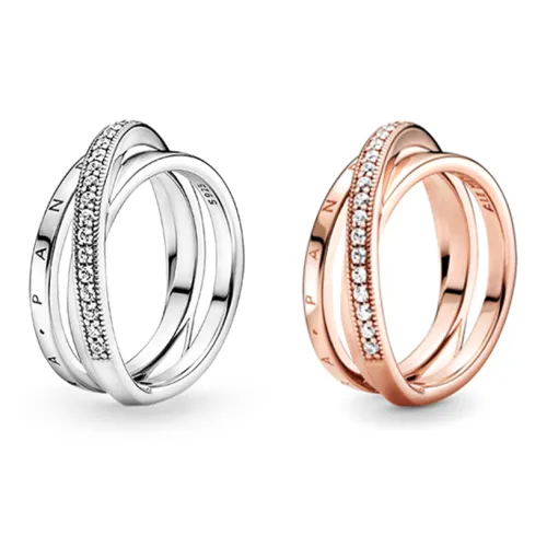 Pandora 925 Sterling Silver Rings Women's Silver/Rose Gold