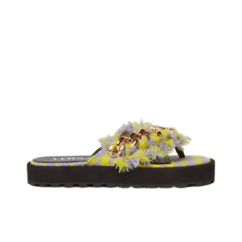 VERSACE Chain Embellished Platform Sandal Black Yellow Women's-1